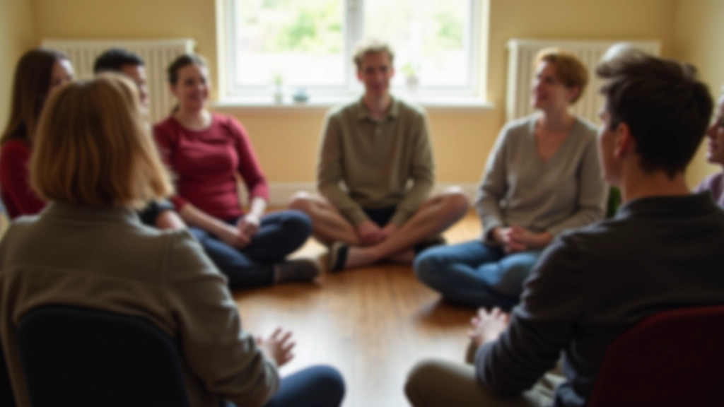 People in a supportive circle during a workshop session, inclusive gathering with natural daylight