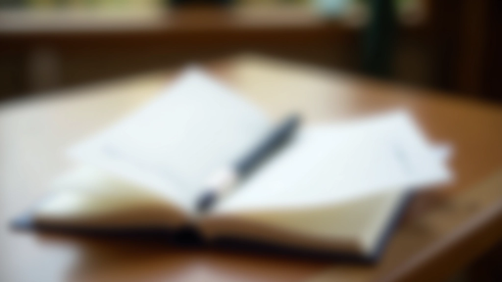 Journal open on wooden desk with handwritten notes, pen nearby, soft natural lighting, focused on written words