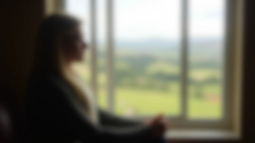 Person sitting peacefully by a window, looking out at nature