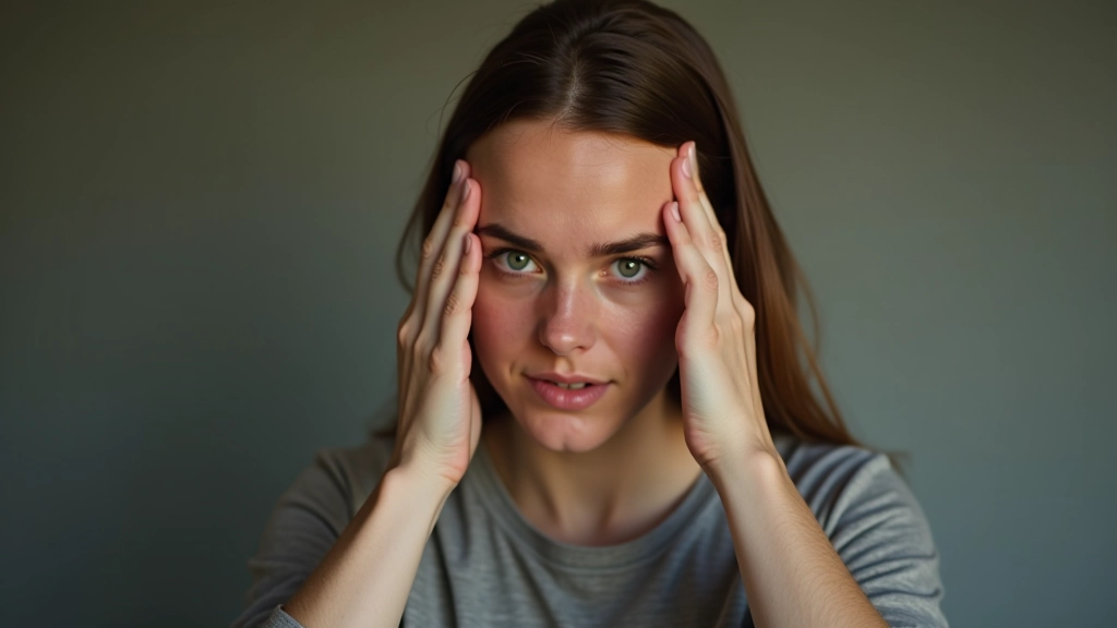 Close-up of hands showing tension, person holding head in moment of stress or fatigue, natural lighting