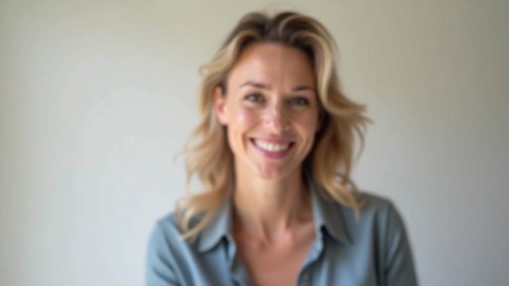 Professional portrait of female workshop facilitator with warm expression, natural lighting, confident posture