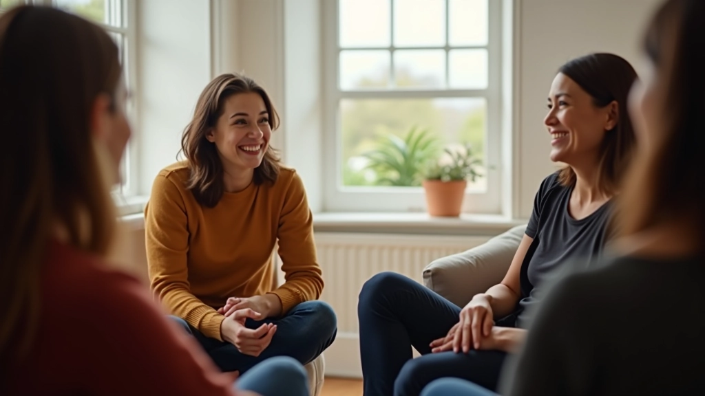 Group of people sitting in circle during workshop, supportive environment, natural daylight, inclusive gathering